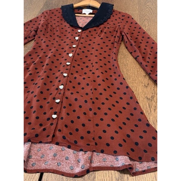 Reformation Galene Mini Dress Women’s Sz 6 Fig Jam Dot Scalloped Collar Tie Back - Picture 6 of 15